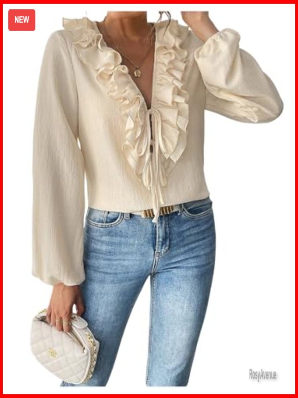Ruffle Tie Front V Neck Blouse Chiffon Casual Work - Picture 5 of 7